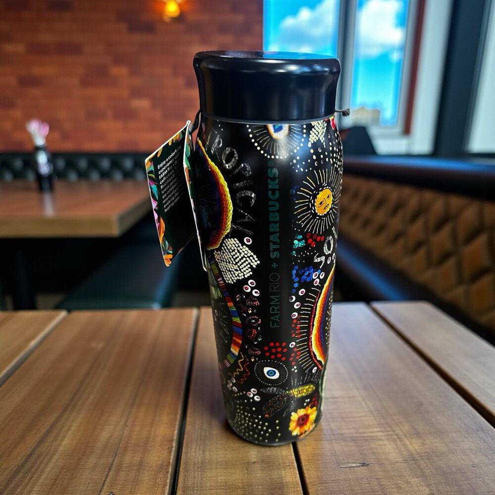 Starbucks x Farm Rio Tropical Glow Festival Bottle Black Tumbler NWT